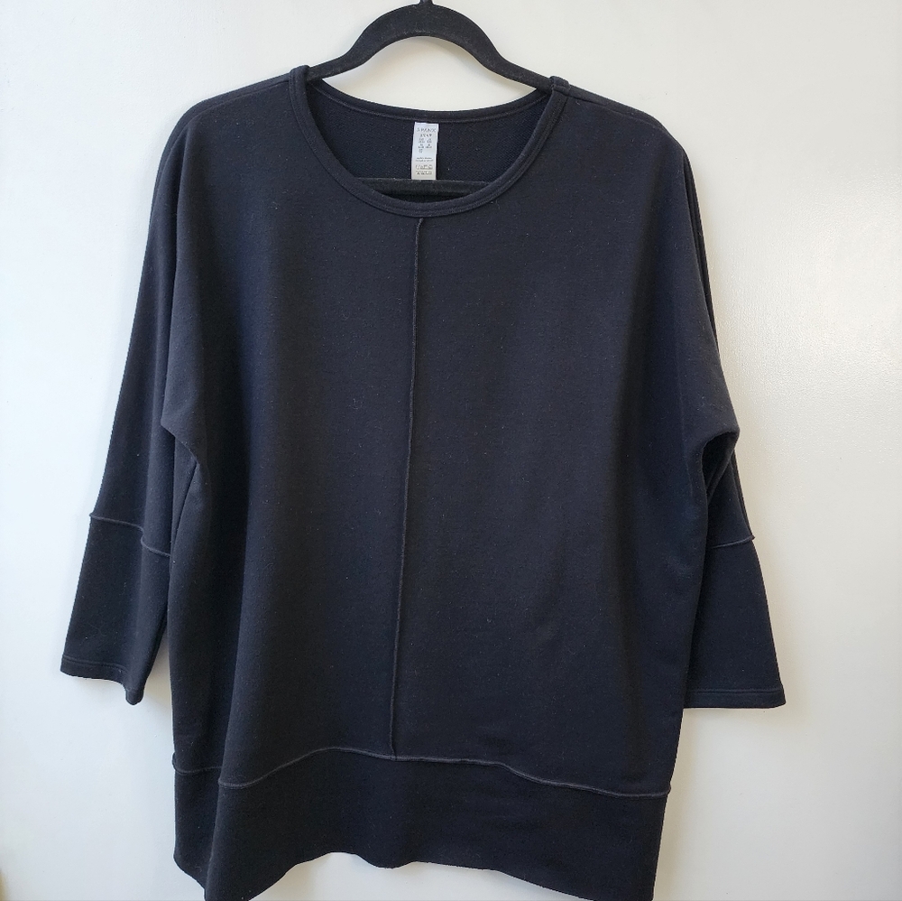SPANX Perfect Length 3/4 Dolman Sleeves Sweater Black Side Slits‎ Crewneck